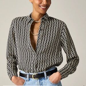 J. Crew Black and Cream Chain Print Button Down Shirt